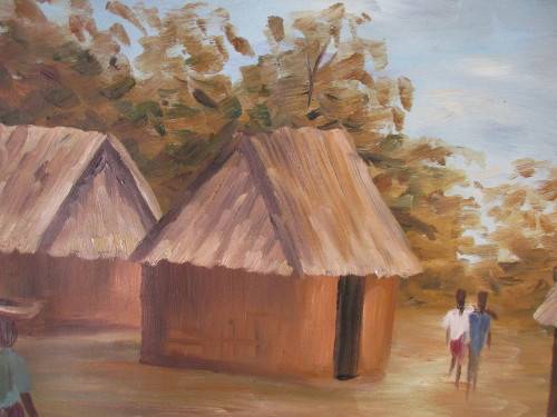 OIL ON BOARD S ABIGI-DOO 2001 COOKING IN THE VILLAGE