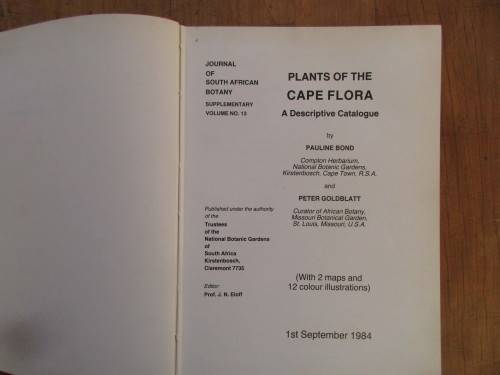 JOURNAL OF SOUTH AFRICAN BOTANY PLANTS OF THE CAPE FLORA  1984 FIRST EDITION