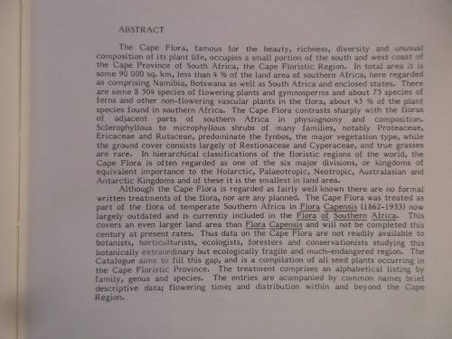 JOURNAL OF SOUTH AFRICAN BOTANY PLANTS OF THE CAPE FLORA  1984 FIRST EDITION