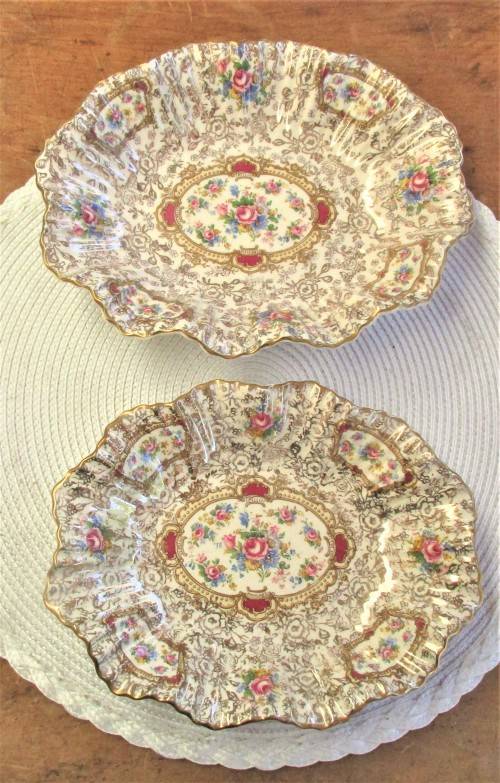 TWO JAMES KENT LONGTON  POMPADOUR PATTERN SNACK DISHES CHINTZ STYLE  C1960`S