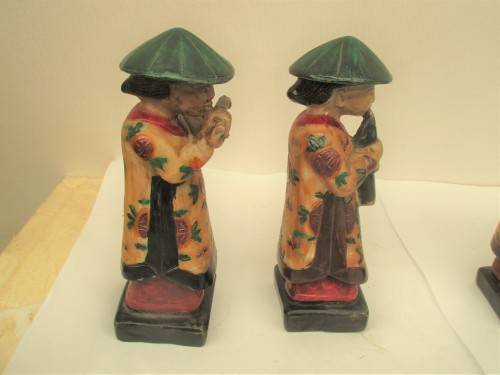 4 CHINESE  HANDPAINTED RESIN MUSICIANS PLAYING FLUTES, GUITARS