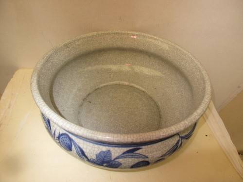 BEAUTIFUL BIG CRACKLE GLAZED BLUE CHINESE BOWL HANDPAINTED