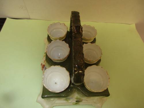 VICTORIAN CERAMIC HANDPAINTED EGG HOLDER SET c 1870`s