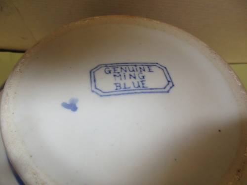 BEAUTIFUL MING BLUE AND WHITE SALAD DISH HANDPAINTED UNDERGLAZE  BUTTERFLY PATTERN