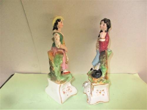 BEAUTIFUL PAIR STAFFORDSHIRE SPILL VASES AS FIGURES c 1870`s  HANDPAINTED.