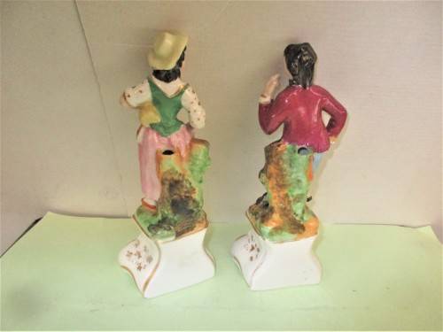 BEAUTIFUL PAIR STAFFORDSHIRE SPILL VASES AS FIGURES c 1870`s  HANDPAINTED.