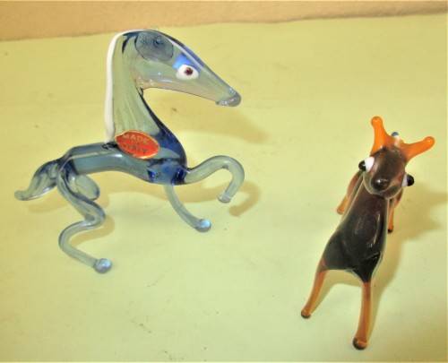 TWO BEAUTIFUL MURANO HORSES ONE B,UE ND THE OTHER BROWN BOTH WITH WHITE MANES