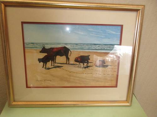 BEAUTIFUL HENNI MEINZ  WATERCOLOUR COWS ON A BEACH