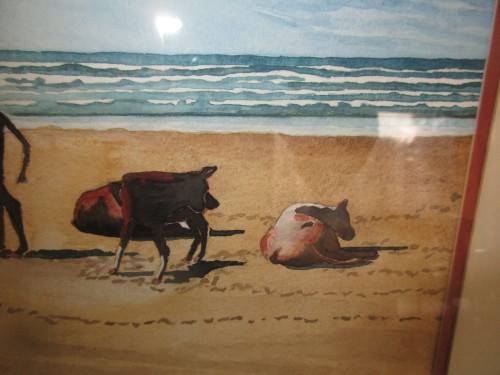 BEAUTIFUL HENNI MEINZ  WATERCOLOUR COWS ON A BEACH