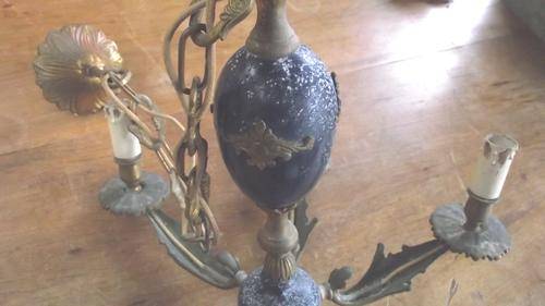 BLUE AND BRASS CHANDELIER