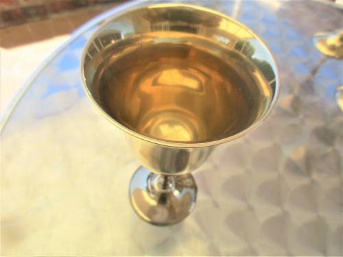SET OF SIX ELECTRO PLATED SILVER AND GILT GOBLETS