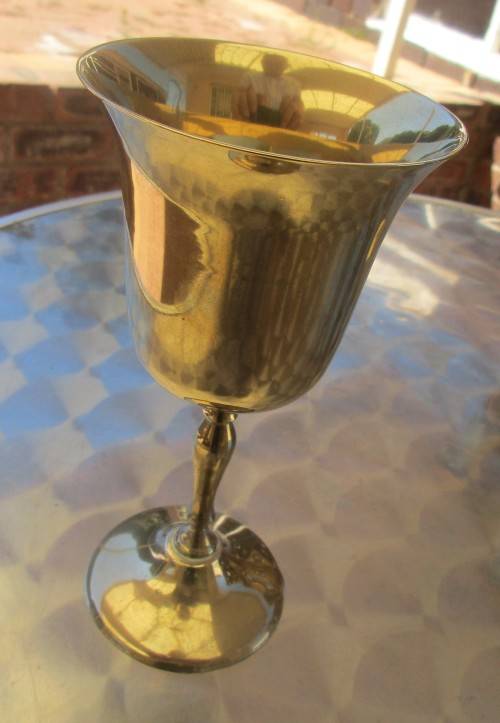 SET OF SIX ELECTRO PLATED SILVER AND GILT GOBLETS