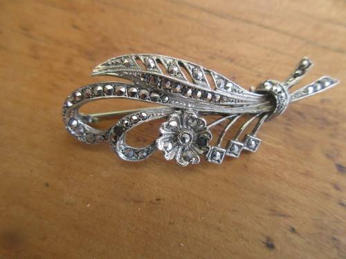 1960`S Marcasite style flower and leaf brooch