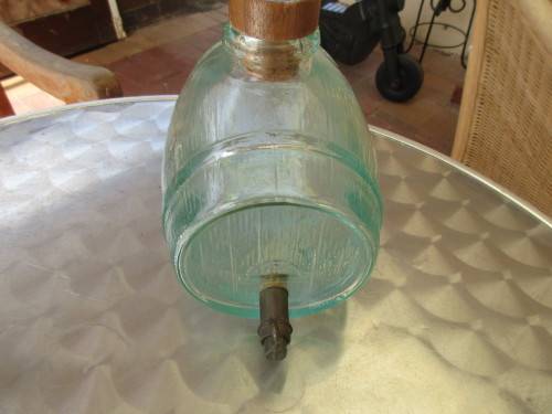 GLASS DECANTER IN SHAPE OF A BARREL 1950`S