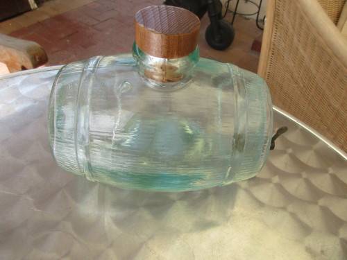 GLASS DECANTER IN SHAPE OF A BARREL 1950`S