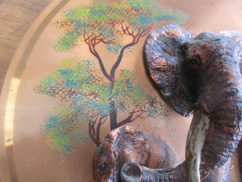 BEAUTIFUL GASTONE COPPER ELEPHANT AND CALF PLAQUE. MEMORIES OF RHODESIA