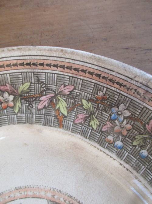 OLD C1920`S OVAL PLATTER TRANSFER PRINT OF BUTTERFLIES AND FOLIAGE.