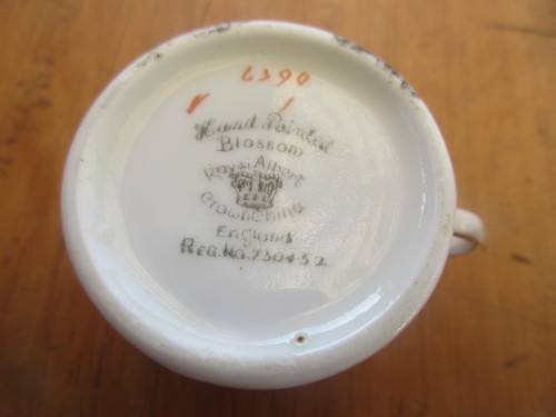 PAIR ROYAL ALBERT  HANDPAINTED BLOSSOM  HOT CHOCOLATE CUPS c 1935