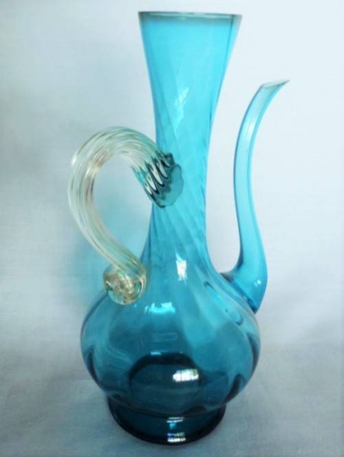 Exquisitely Beautiful Claret Style Blue and Clear Jug with Spout