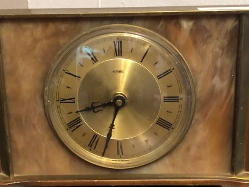 MELAMEC WOOD AND BRASS MANTEL CLOCK