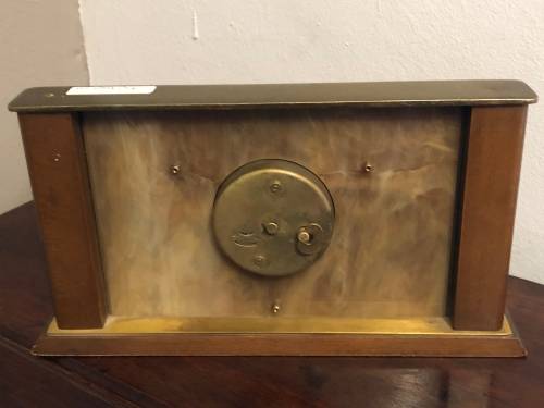 MELAMEC WOOD AND BRASS MANTEL CLOCK