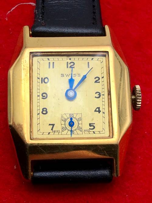 W36) VINTAGE SWISS ART DECO GOLD PLATED MANUAL GENTS WATCH (UNUSED)