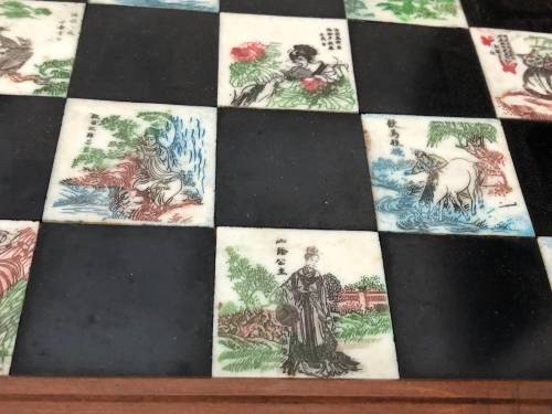 STUNNING CHINESE STONE CHESS SET WITH FOLDABLE BOARD WITH DRAWERS FOR PIECES