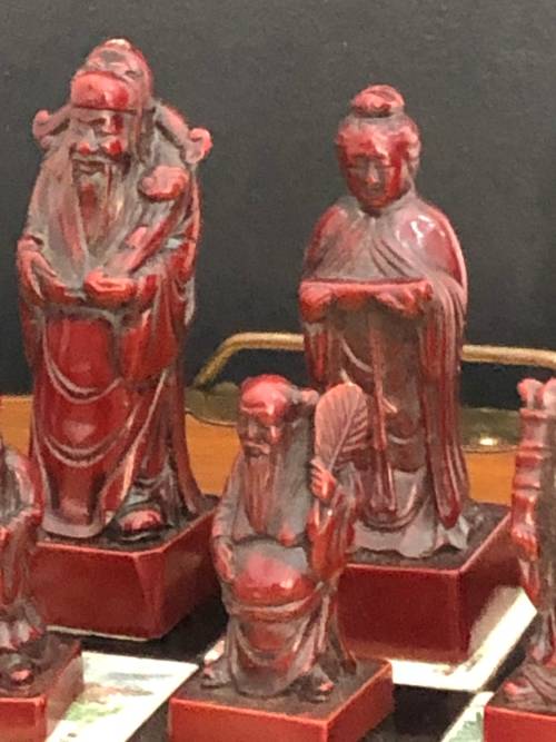 STUNNING CHINESE STONE CHESS SET WITH FOLDABLE BOARD WITH DRAWERS FOR PIECES