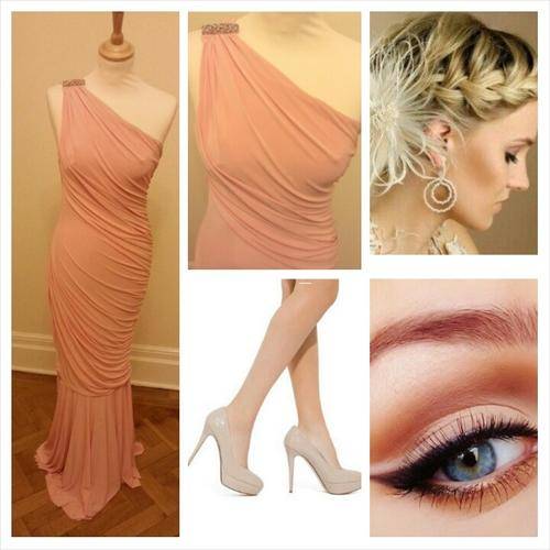 PEACH SILK JERSEY ONE SHOULDER DRESS