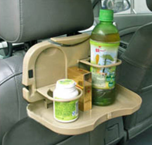 Car Back Seat Beverage Rack Drink Holder Bottle Stand Travel Dining Tray Beige per set