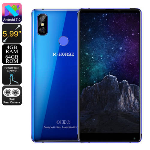 M-Horse Pure 2 Android 7, Octa Core CPU, 4GB RAM, 5.99 Inch Bezel-Less Screen, Dual Cam (Blue)
