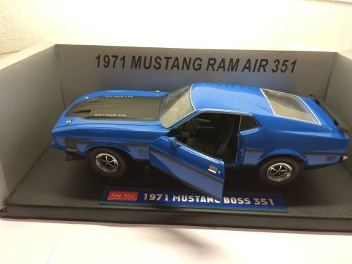 The Sun Star 1971 Ford Mustang Boss 351 blue is a collectible die cast model