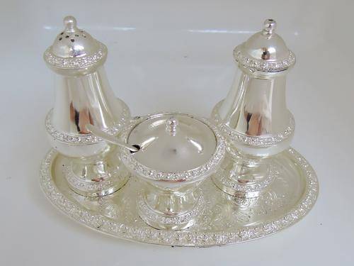 Elegant Silver Plated Condiment Set with Tray