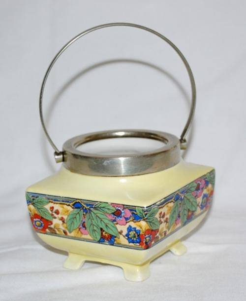 *** STUNNING LANCASTER ART DECO BISCUIT BARREL WITH SILVERPLATED RIM AND HANDLE