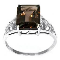 **** EARLY VALENTINE SPECIAL *** 9KT WHITE GOLD GENUINE SMOKEY QUARTZ & DIAMOND RING***
