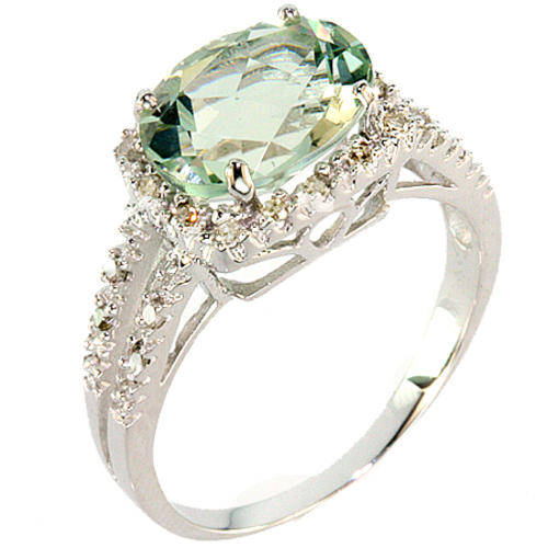 **** EARLY VALENTINE SPECIAL *** FINE SOLID 9KT WHITE GOLD 2.82CT GREEN AMETHYST & DIAMOND RING