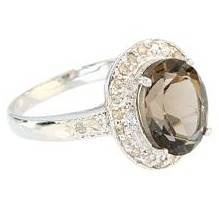 ***** GENUINE SMOKEY TOPAZ AND DIAMOND RING SOLID 9KT WHITE GOLD**** NO HIDDEN COSTS