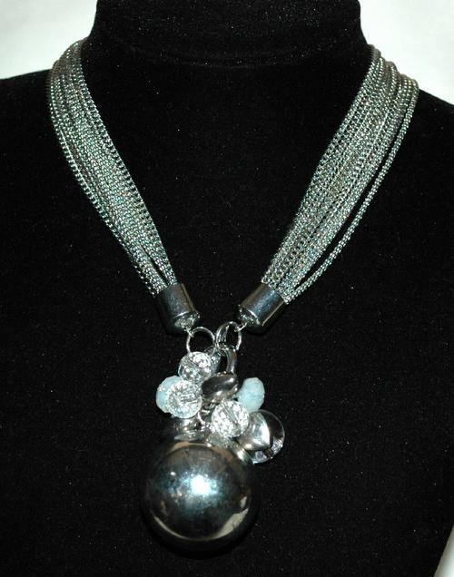 ****STUNNING TIBETAN SILVER MULTI CHAIN BALL PENDANT NECKLACE