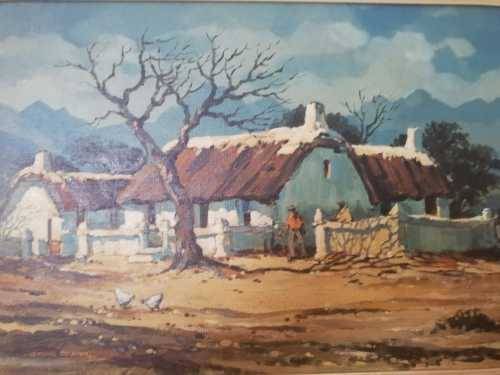 A Johnny De Kock Oil Painting - Thatch Buildings '83