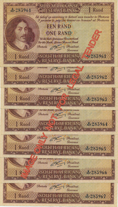 Very scarce!!!!!! Seven 1962 R1 G. Rissik bank notes in sequence