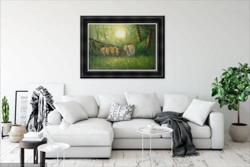 elephant & rhinos oil painting