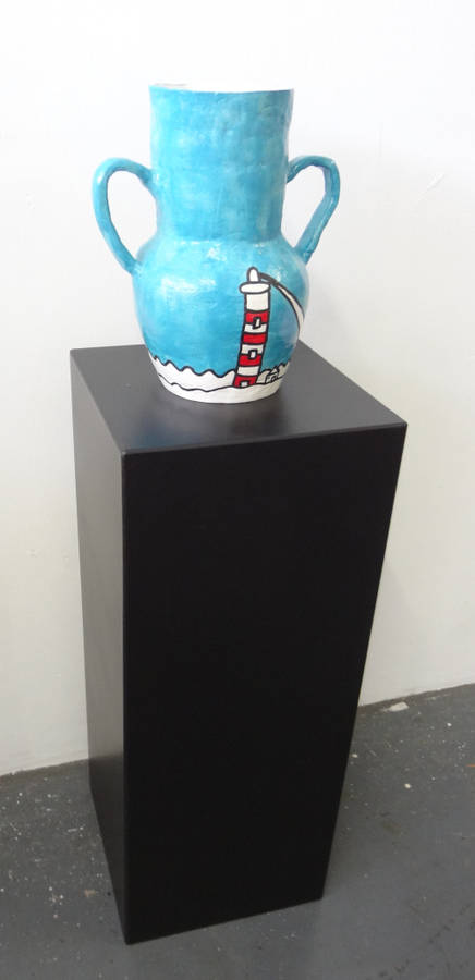 richard scott hand painted ceramic vase lighthouse