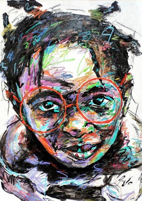 African Portrait - mixed media painting