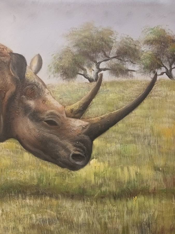 rhino wildlife oil painting
