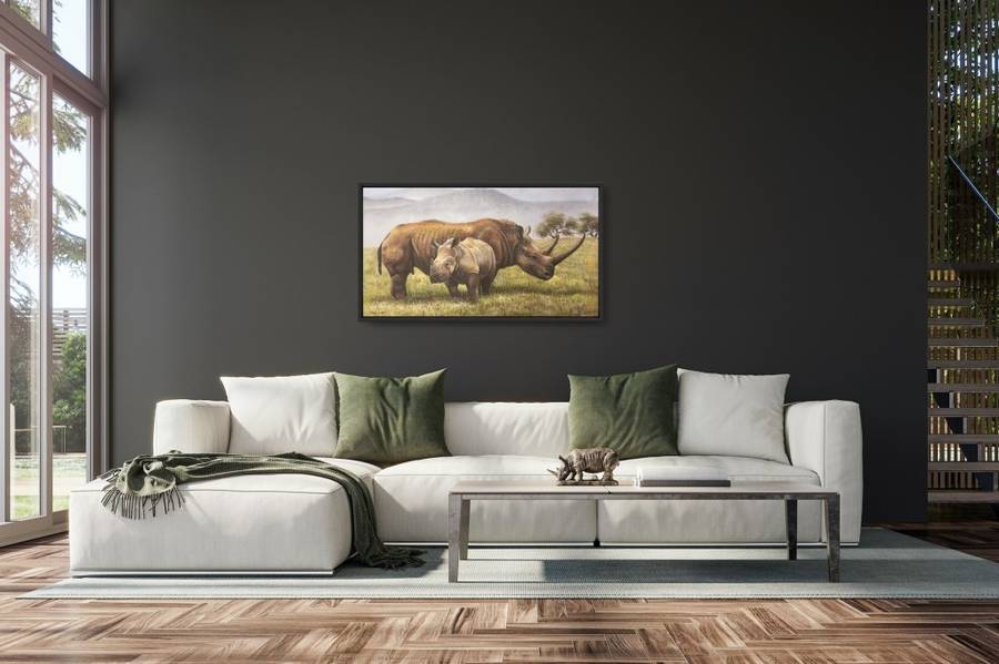 rhino wildlife oil painting