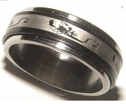STAINLESS STEEL RING WITH ROTATING STRESS BAND. SIZE 9.25