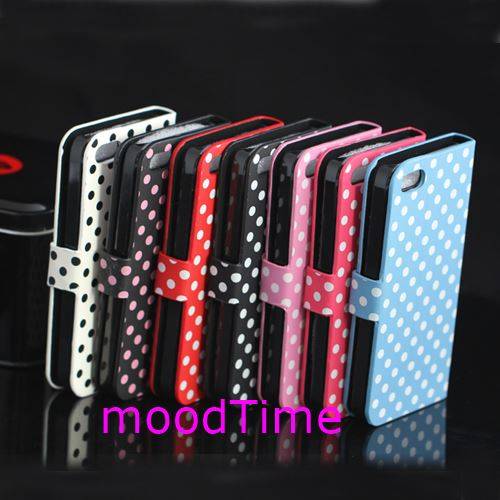 Wallet Style Polka Dot PU Leather Stand Case for iPhone 5