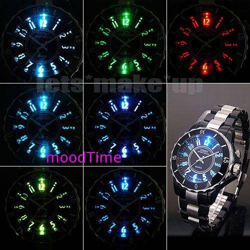 Quartz Sports Wrist Watch 7 Colour LED Light