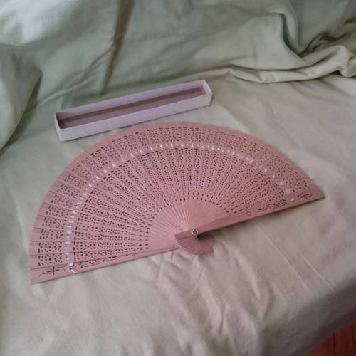 Wooden lattice hand fan.