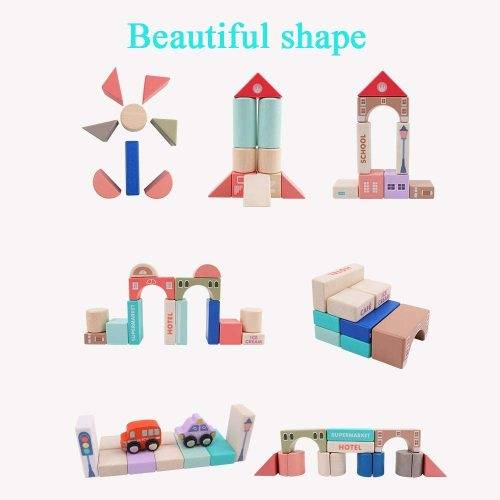 115 Piece Educational City Wooden Building Blocks for Toddlers, Kids, Children